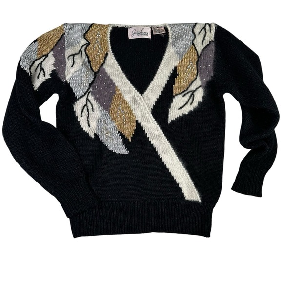 Jaclyn Smith Petite Sweaters - Jaclyn Smith Petite Womens Black Embellished V Neck Knit Sweater Size S